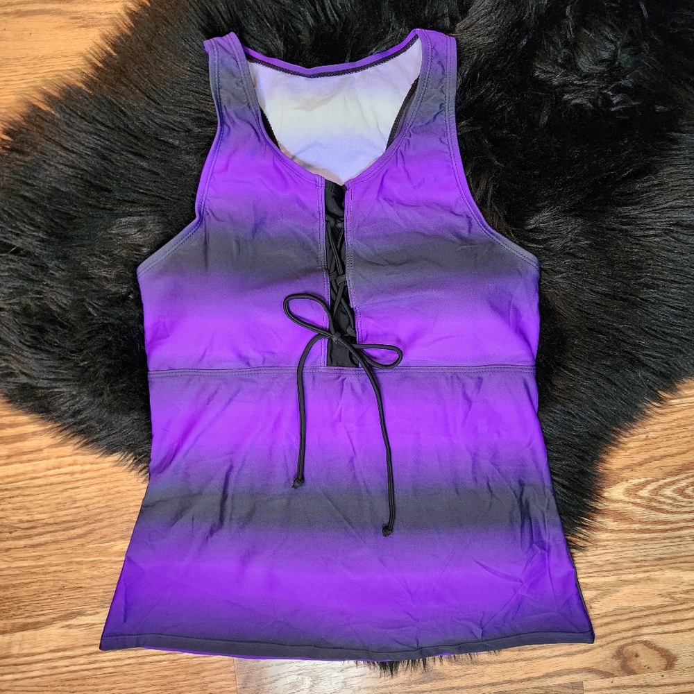 Black and Purple Tankini Top Size Small